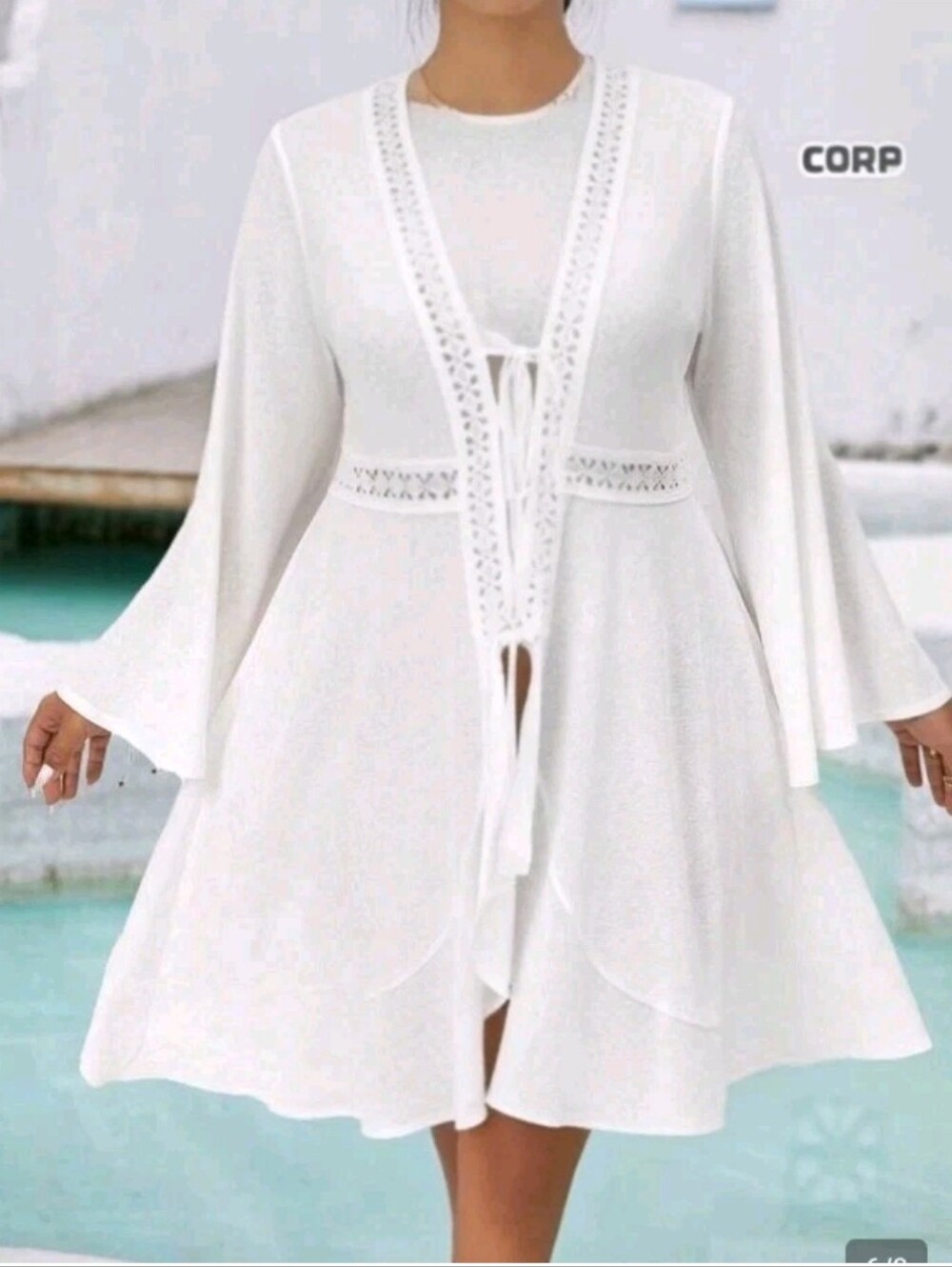 White Crochet-Trim Swim Cover-Up Dress